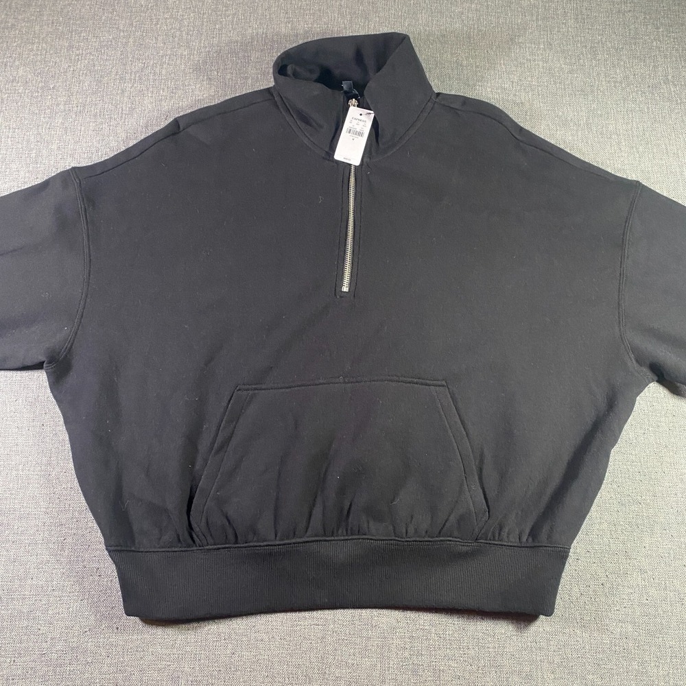 NWT Express 1/2 Zip Pullover Sweater Mens Size‎ Medium Black Lightweight Stretch